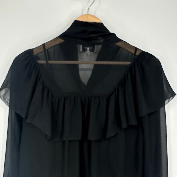 J. Crew 100% Silk Tie-Neck Chiffon Top Ruffle Semi-Sheer Long Sleeve Blouse - Picture 10 of 16